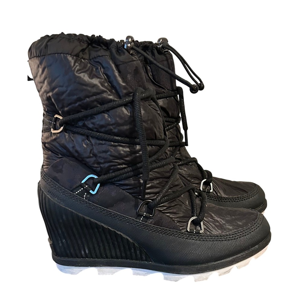 Sorel Black Wedge Snow Boots Women's US 9.5 Lace Up Puffer Winter Apres Ski
